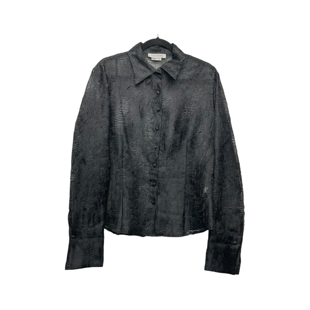 Y2K Kay Unger Sheer Black Fairy-dark Button Up Shirt Size 14 grunge whimsigoth